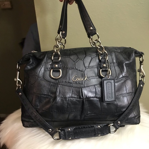 Coach Handbags - Coach Ashley Metallic Gray embossed satchel